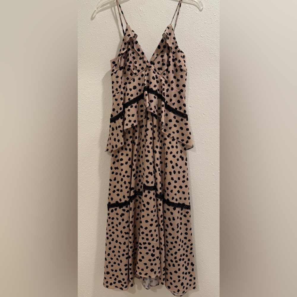 Hunter Bell Tan & Black Ruffle Dress